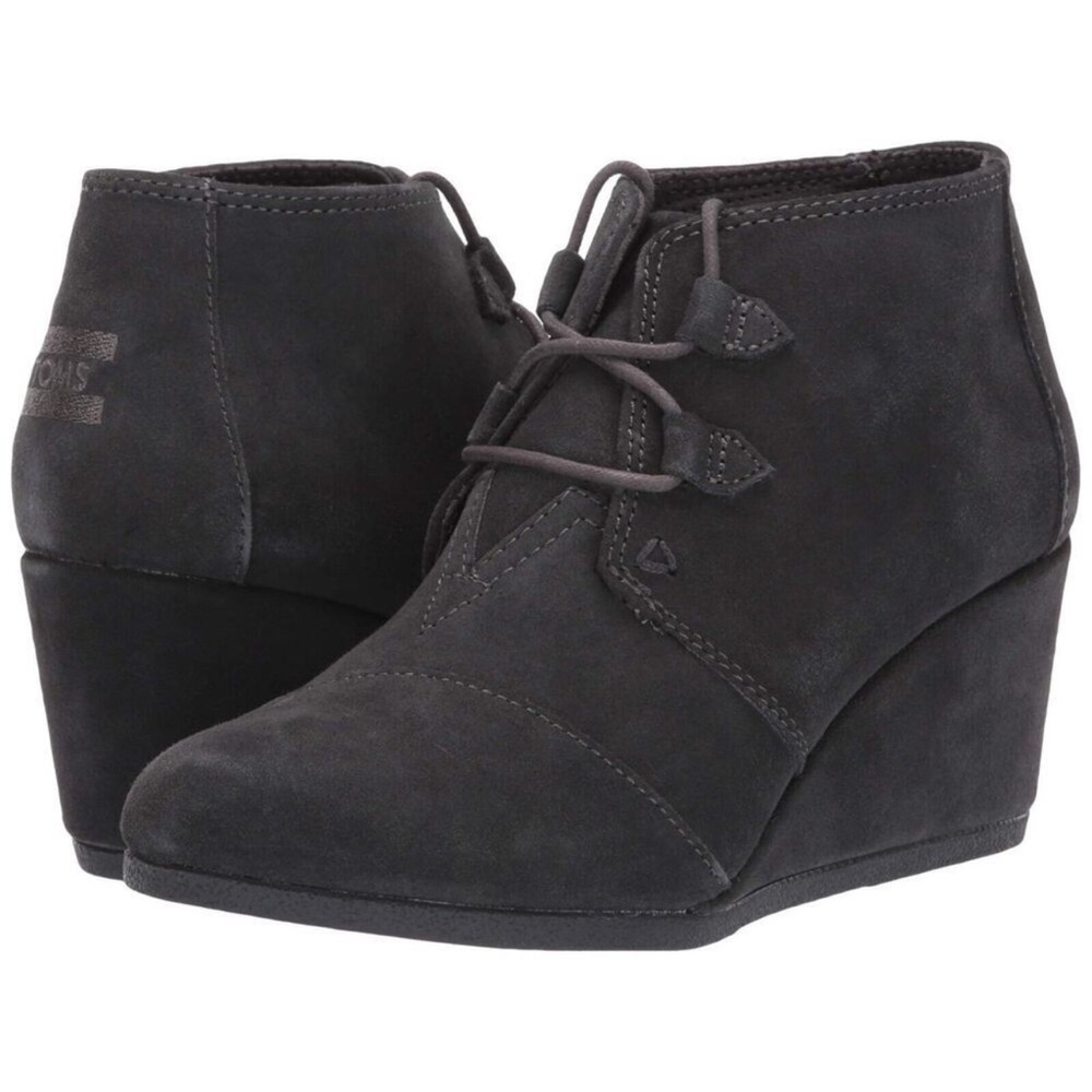 TOMS Kala Black Suede Lace Up Wedge Ankle Boots - Size 6.5 - Picture 6 of 12